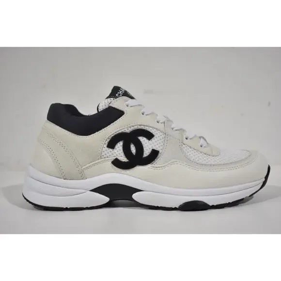 CHANEL 新作 お洒落 ホワイトスニーカー 黒 CCロゴ SNEAKERS CHANEL WHITE BLACK CC LOGO FABRIC SNEAKERS 42 | eBay